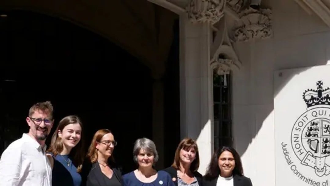 Rowan Smith, Julia Eriksen, Sarah Finch, and Carol Day outside the Supreme Court