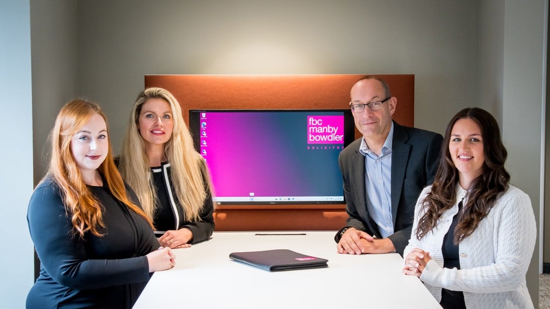 L-R Senior Associate Hannah Stubbs, Partner Shelley De'Worringham, CEO Neil Lloyd and Paralegal Holly Goldingay